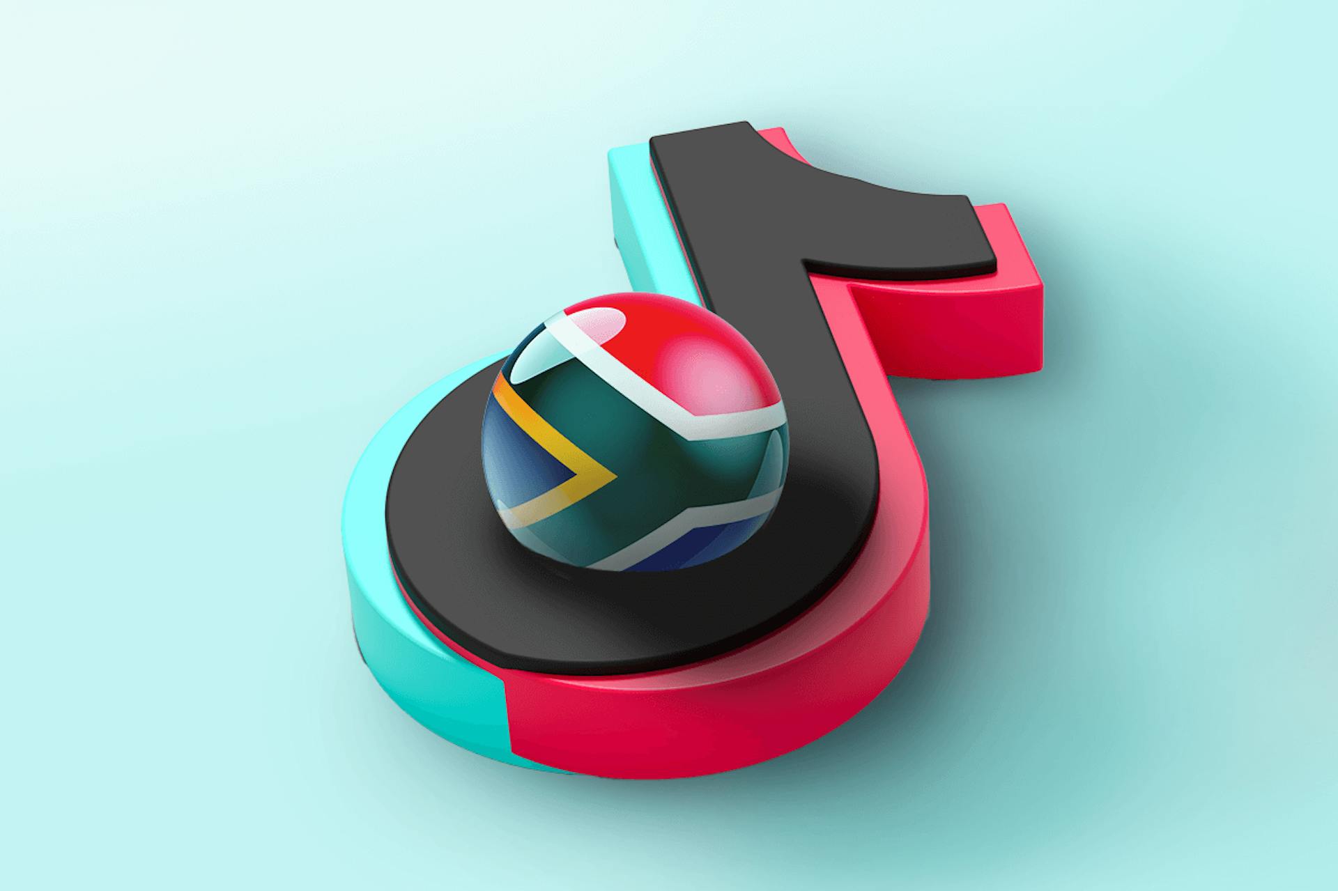 3D illustration of the TikTok logo with the South African flag inside
