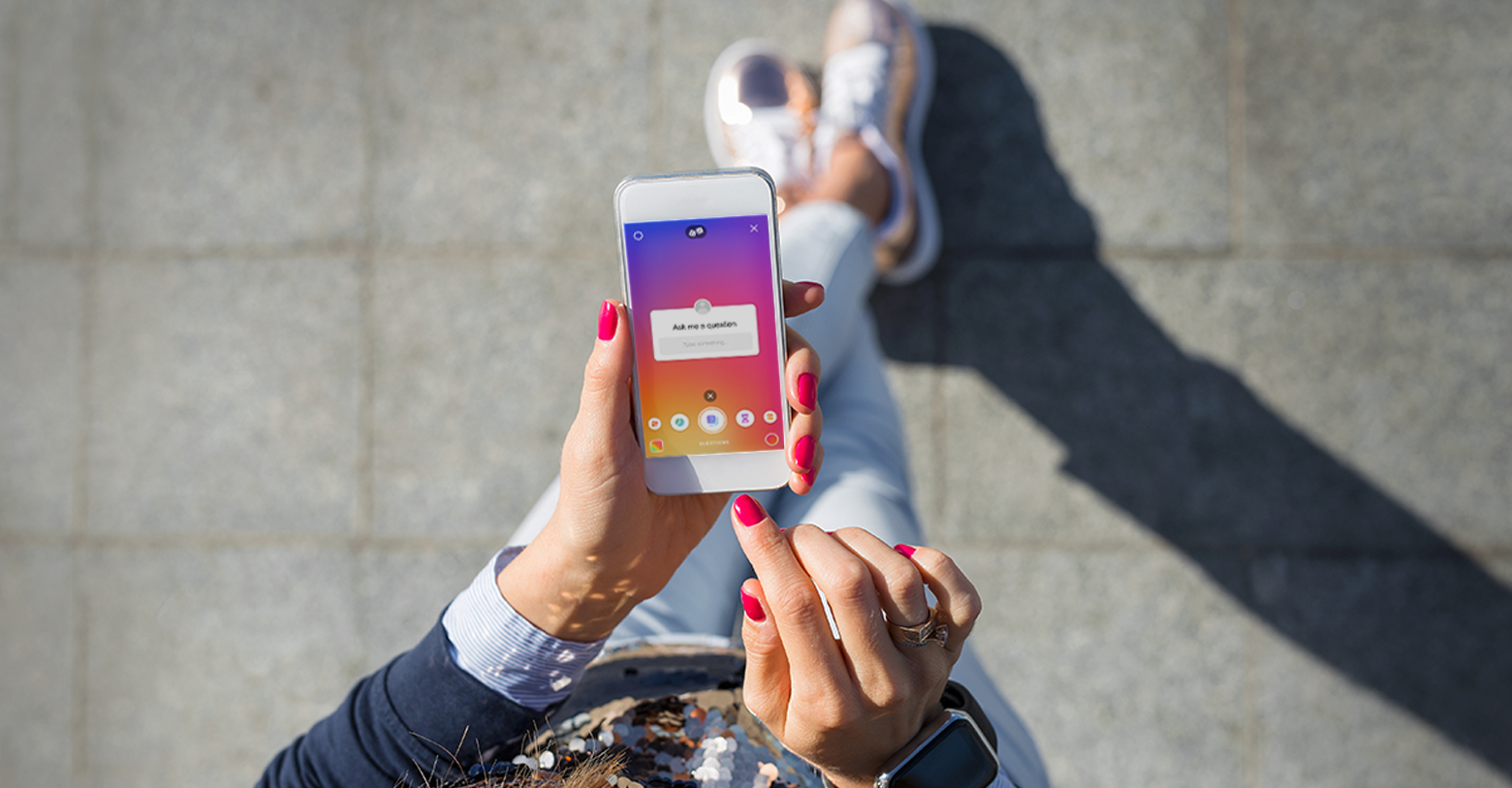 Instagram Stories smartphone with instagram from above