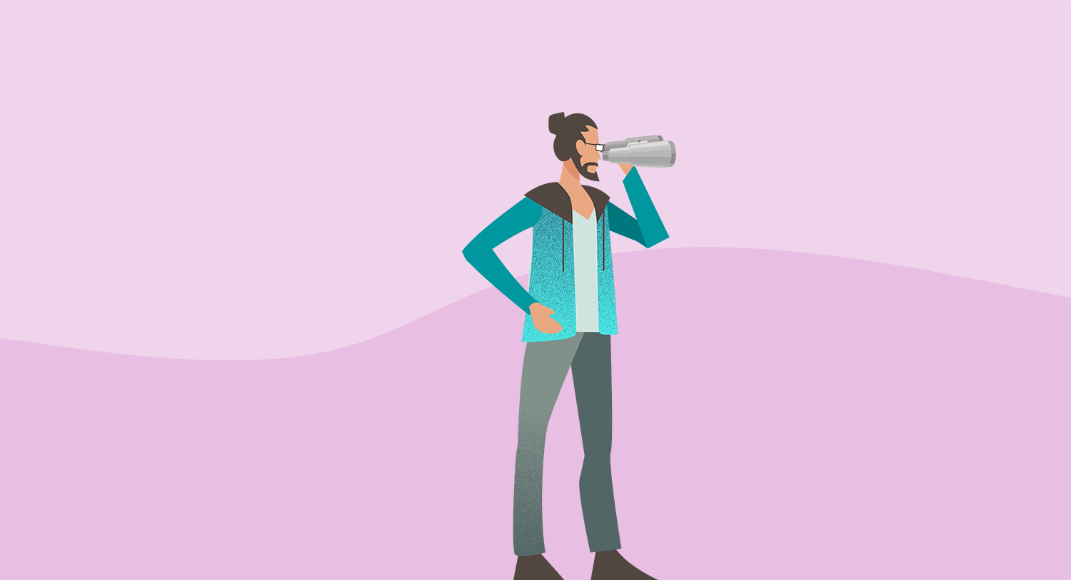 Illustration eines Mannes mit einem Fernglas in der Hand als Titelbild für unser Social Listening Glossar