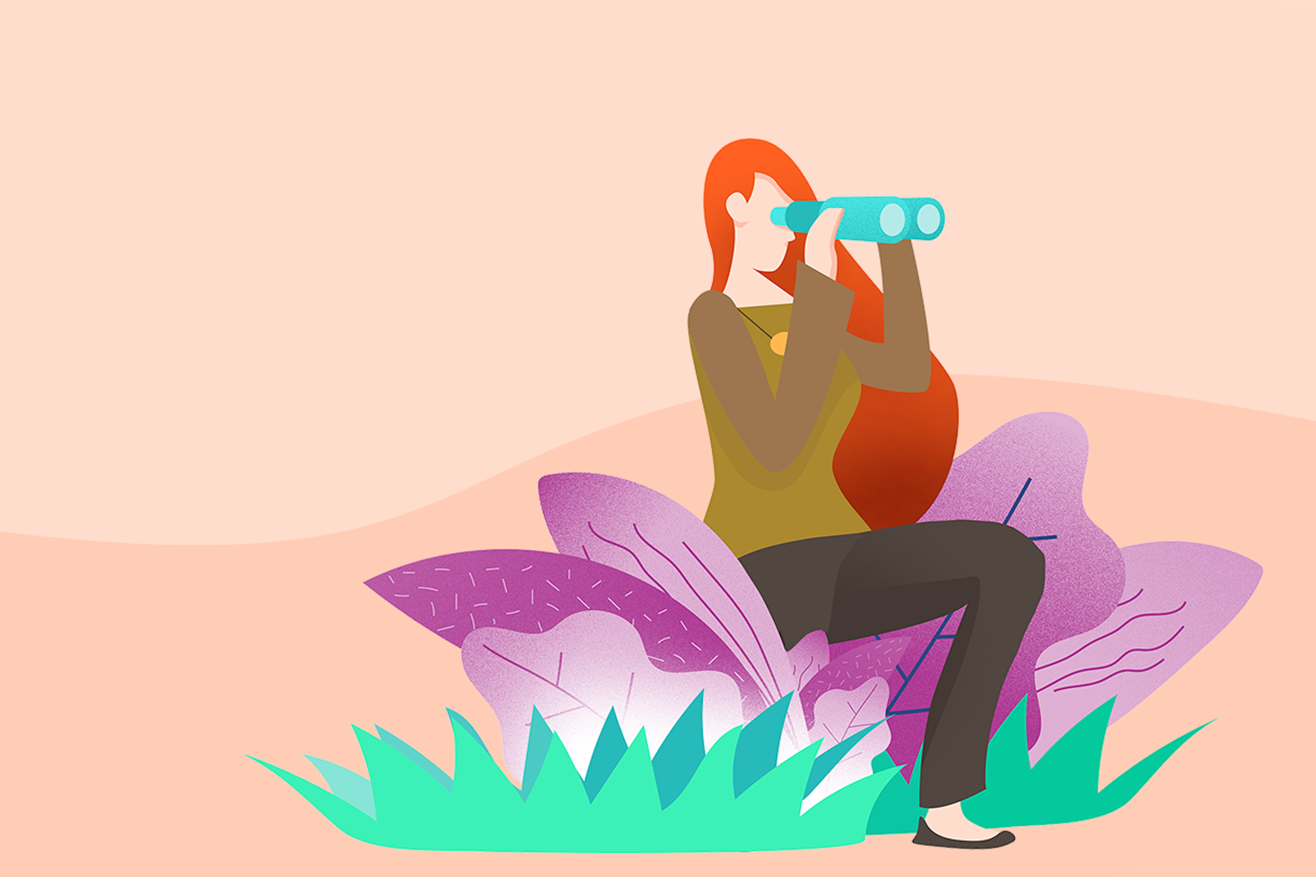 A woman looking through a pair of binoculars during her search for brand watch alternatives.