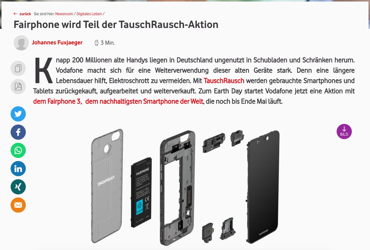 Vodafone Pressemitteilung TauschRausch Aktion mit Fairphone