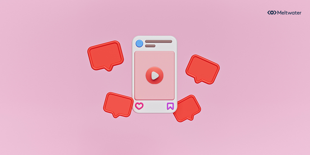 An illustrated image of an IGTV post with a video button in the center and icons of the Instagram heart reaction floating around the post.