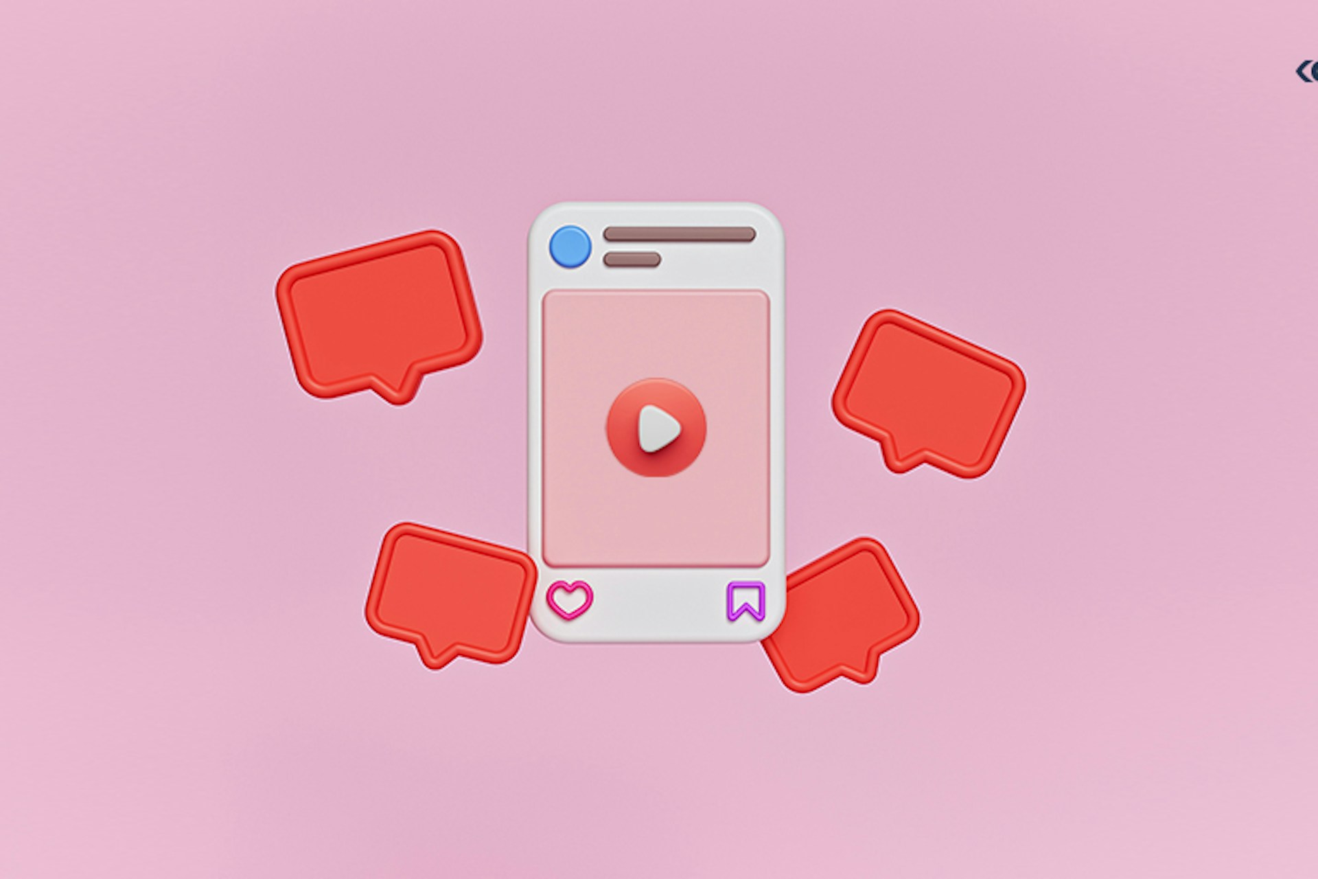 An illustrated image of an IGTV post with a video button in the center and icons of the Instagram heart reaction floating around the post.