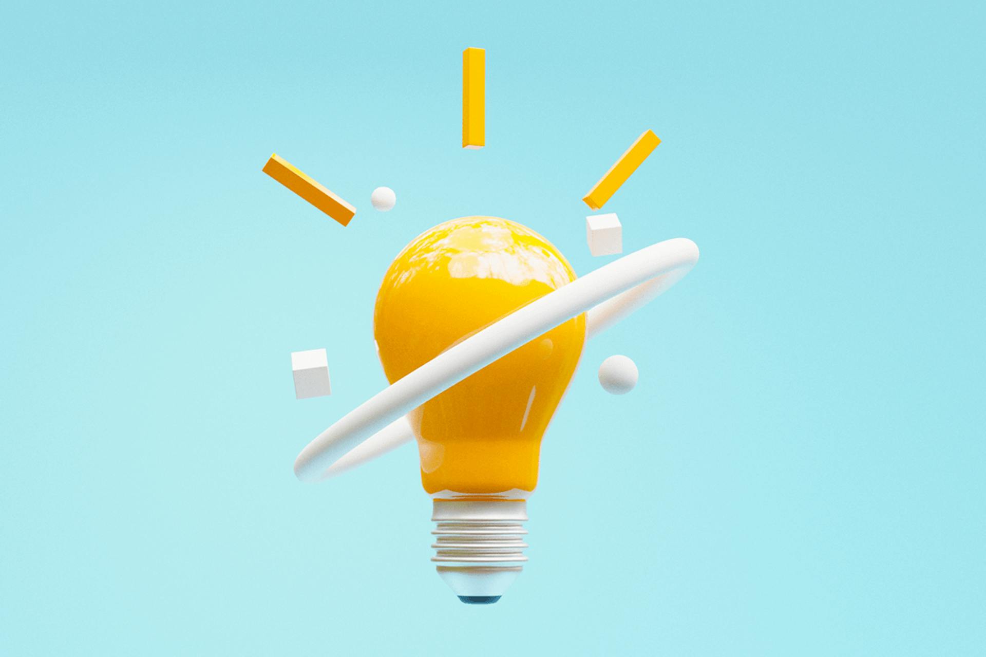 Illustration showing a large yellow lightbulb on a blue background. Header image for blog post on sales intelligence tips to grow your business.