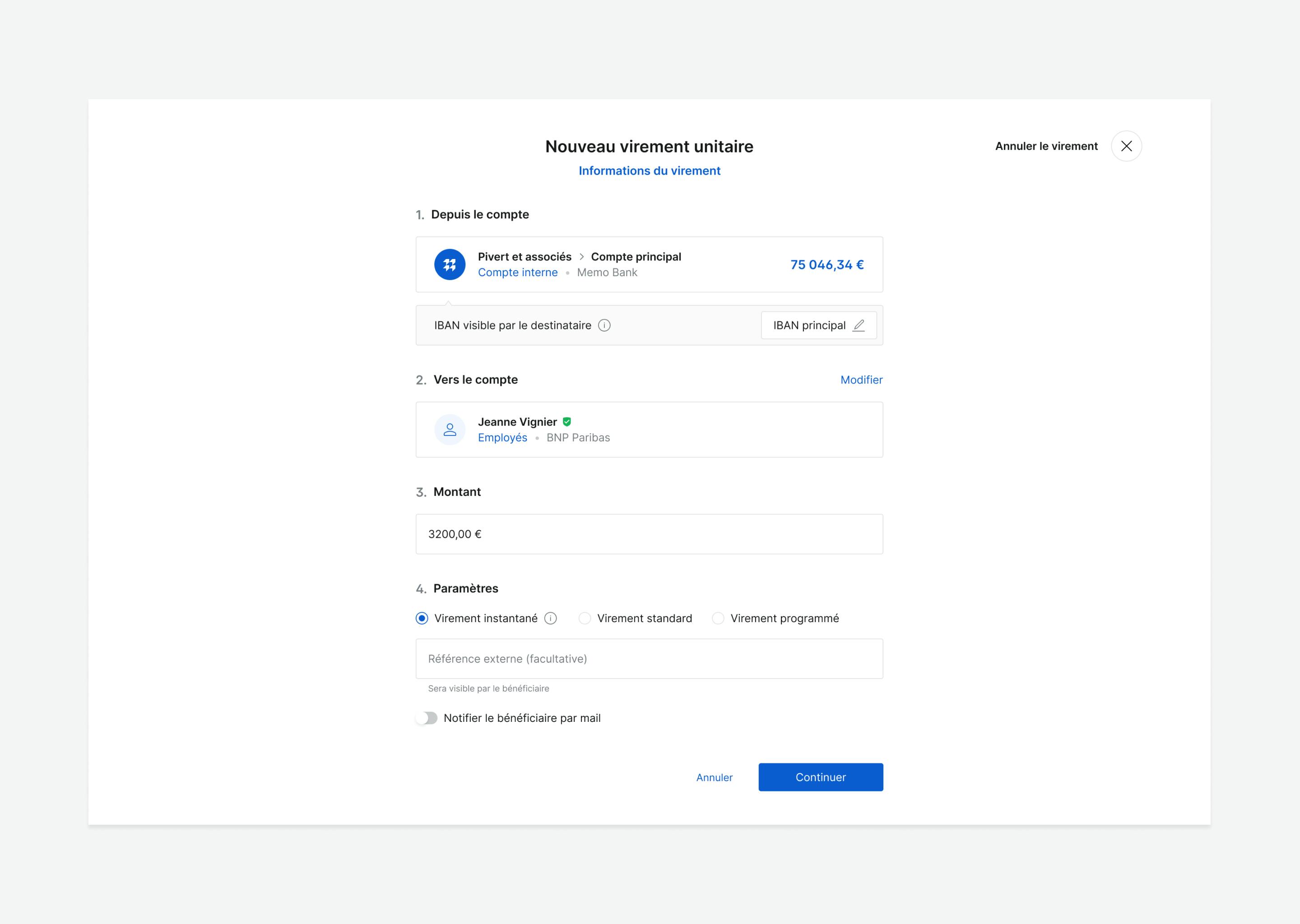 Pour faire un virement instantané, cochez simplement la case « virement instantané » quand vous préparez votre virement.