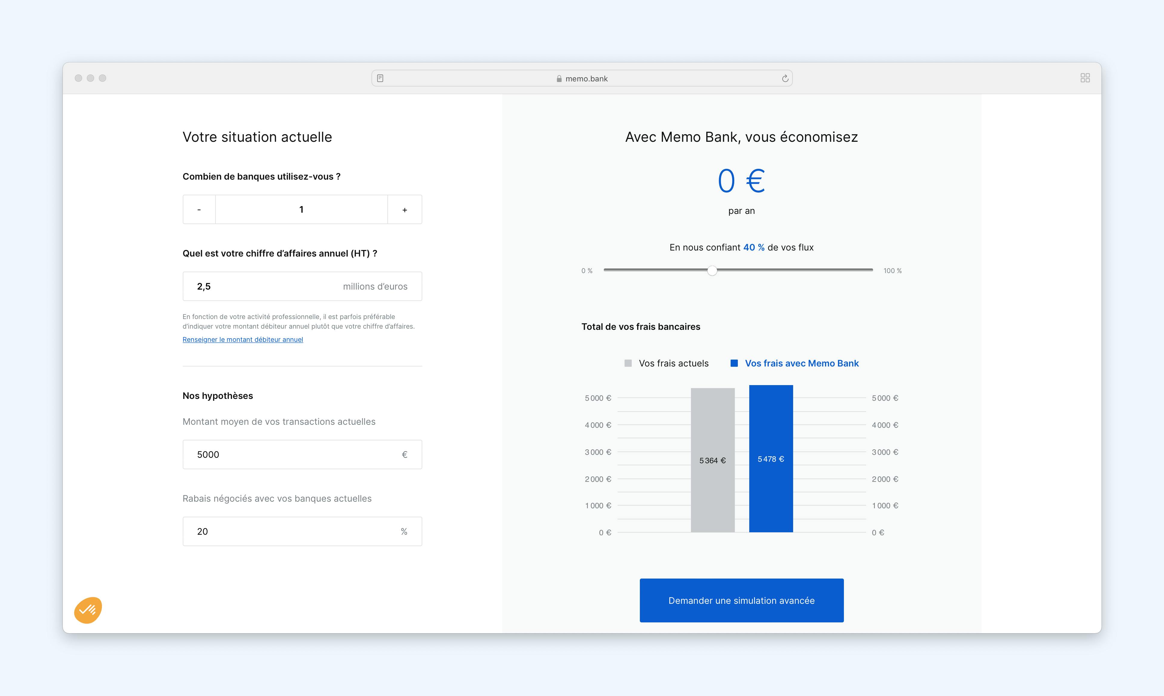 Ce client rembourse intégralement son abonnement Memo Bank en nous confiant 40 % de ses flux