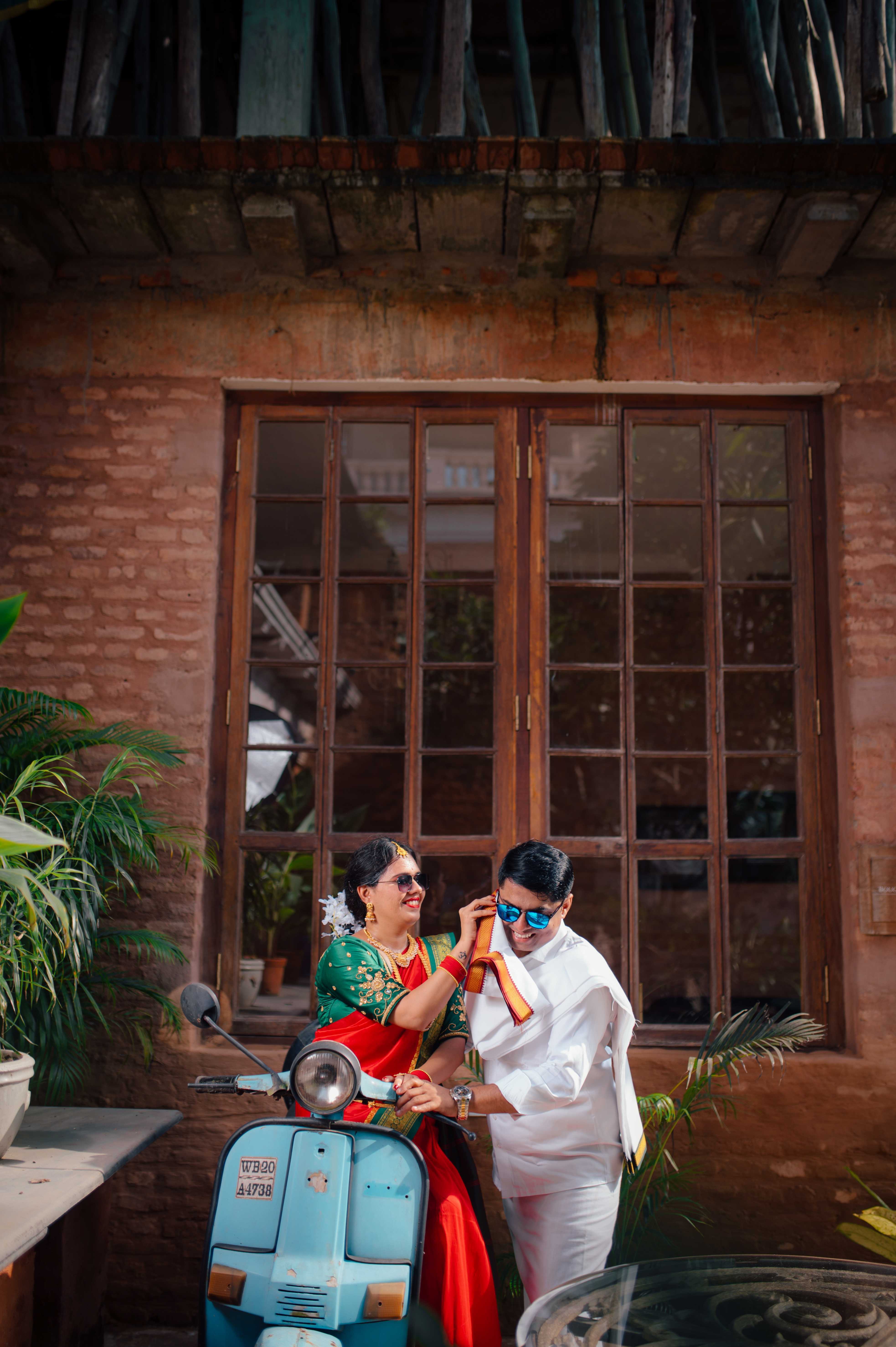 Pre-wedding photoshoot on a blue scooty pic