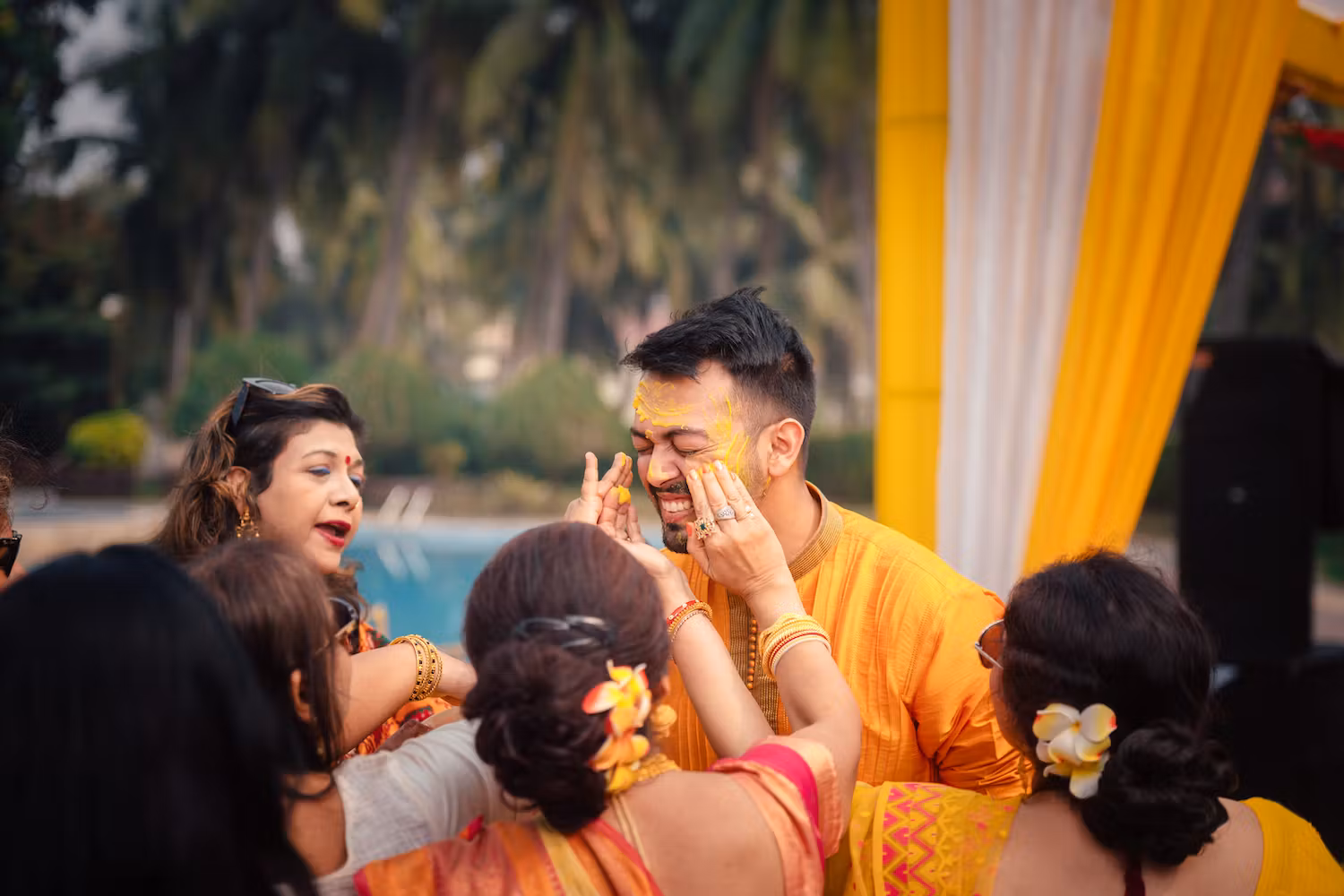 A close-up shot of a groom in his Haldi ceremony