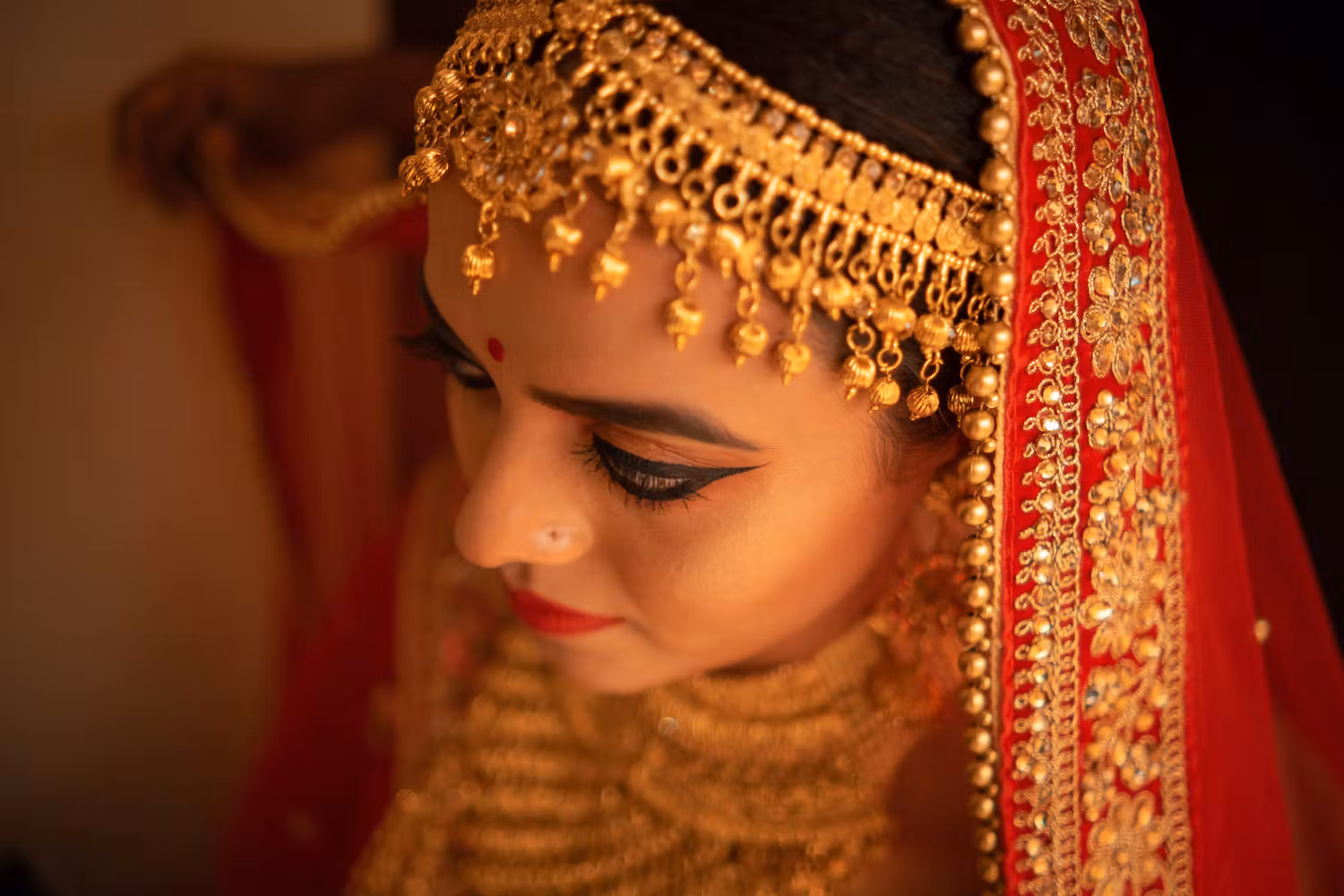 Close-up shot of bride pic