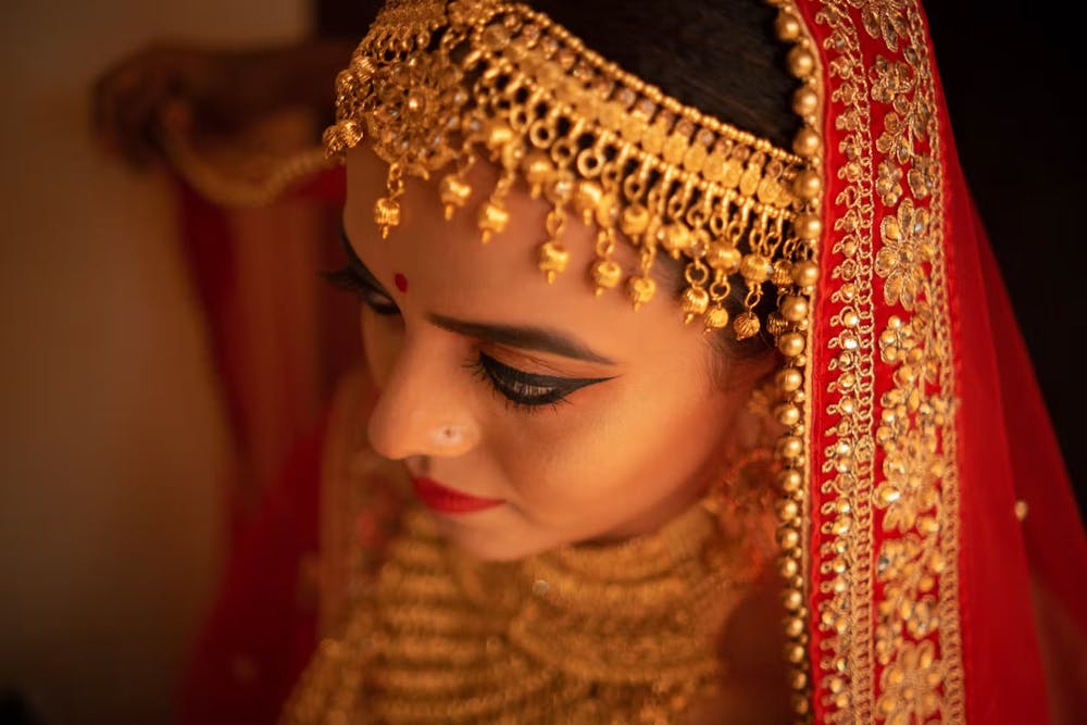 Close-up shot of bride pic