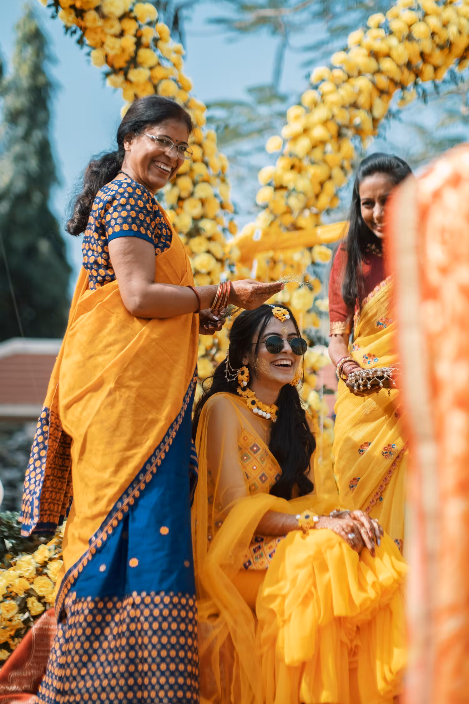 Mother and daughter Haldi pose