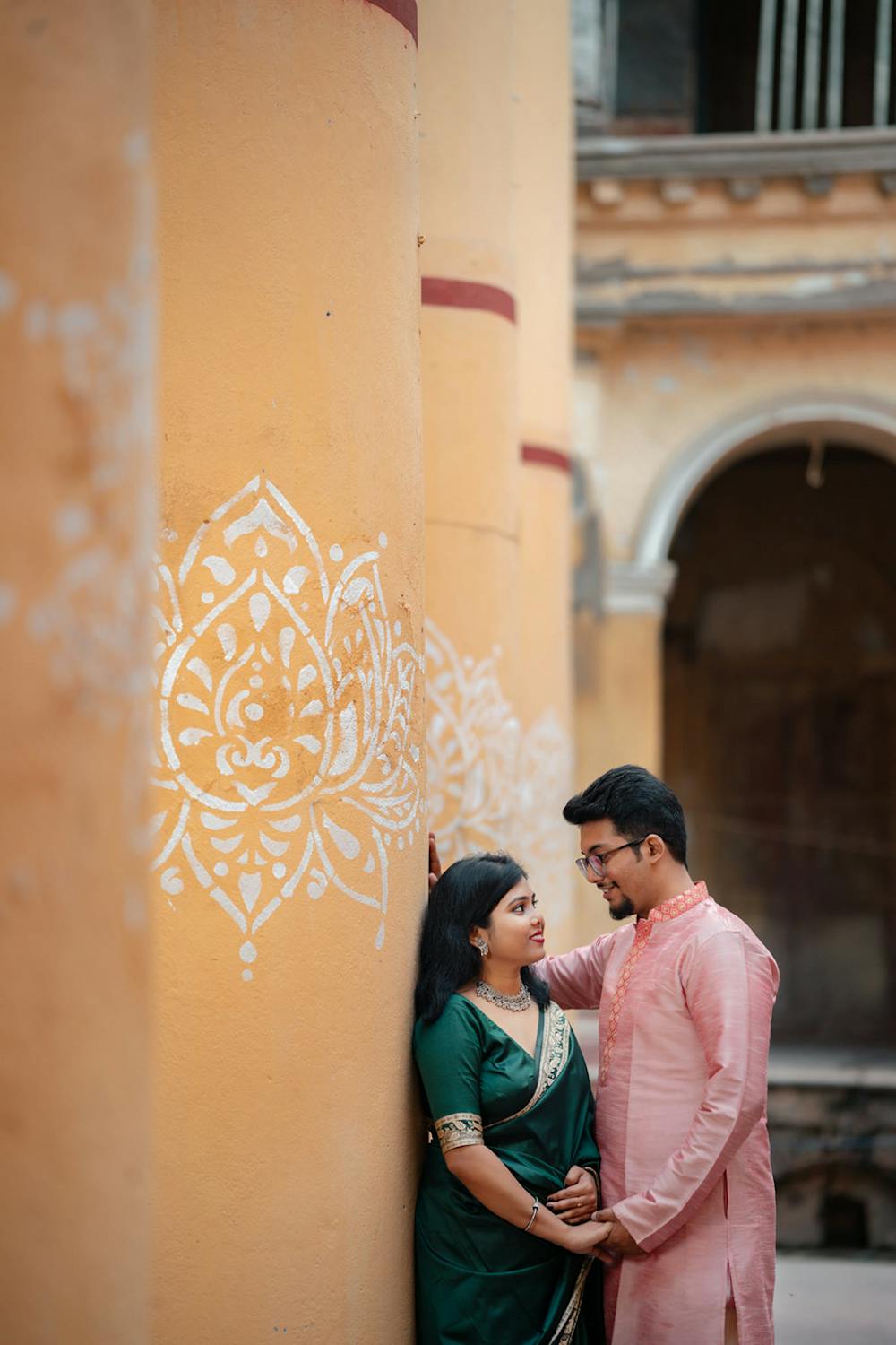 Young Bengali Couple at Serampore Rajbari looking at each other