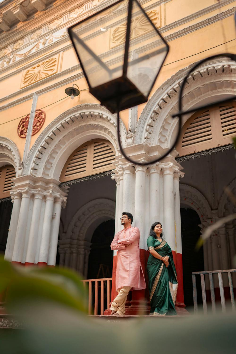 Young Bengali Couple at Serampore Rajbari standing near pillar