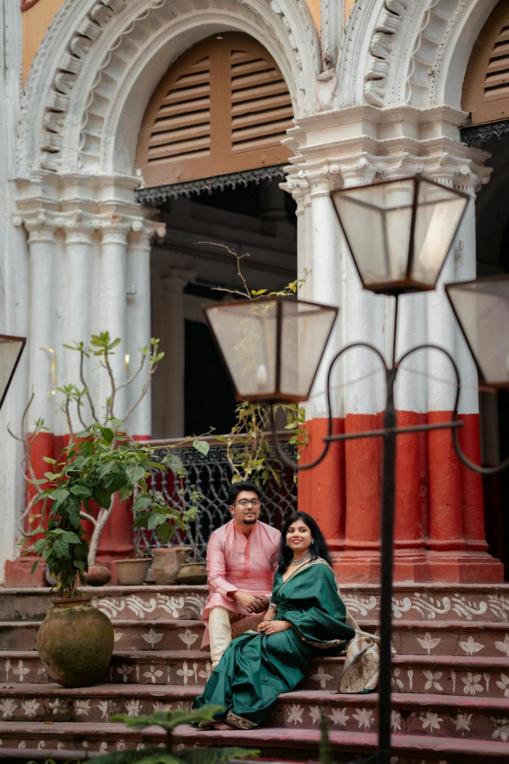 Young Bengali Couple at Serampore Rajbari sitting on stairs