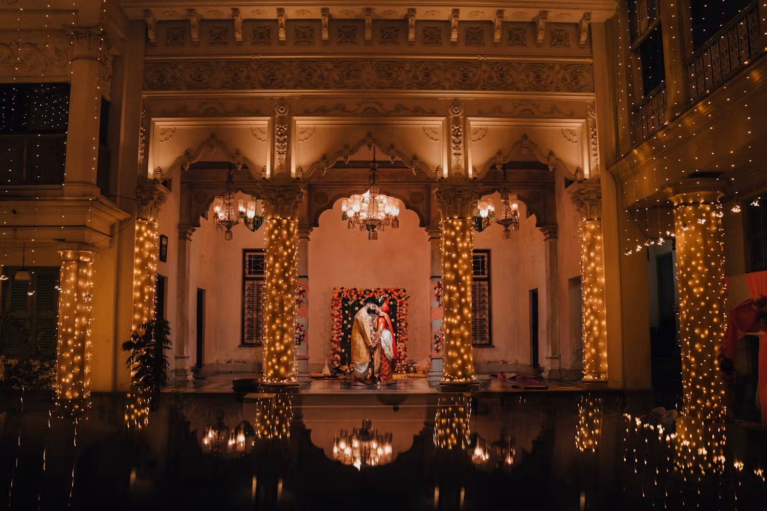Bengali bride and groom at wedding venue | Themed wedding photography | Memories Designer