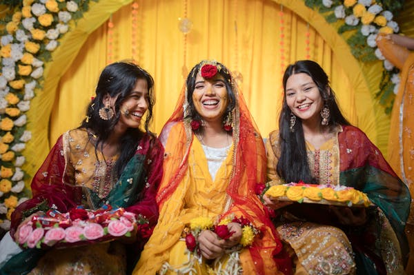 Muslim bride with her bridesmaid 