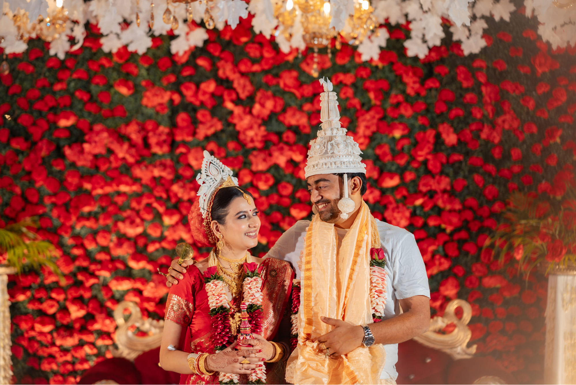 newly married couple pose