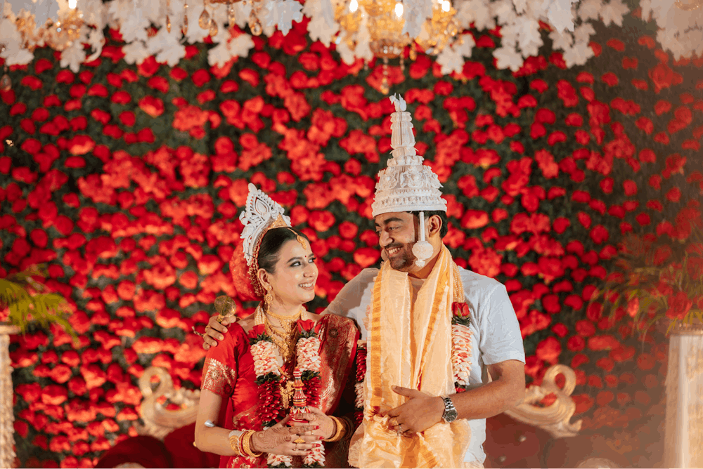 newly married couple pose