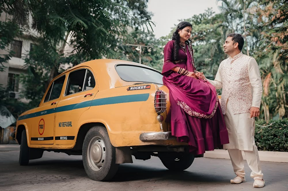 couple pre wedding photoshoot in Lehenga and Sherwani