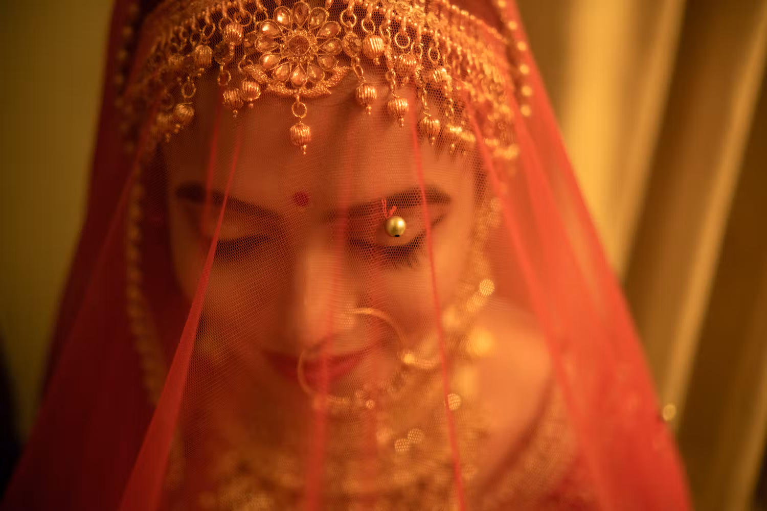 Bride covered in veil detail pic