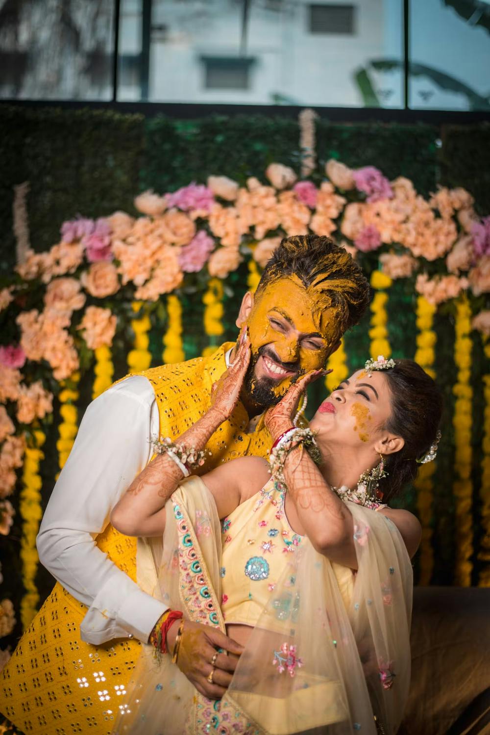 A romantic affair in Haldi ceremony for bride and groom