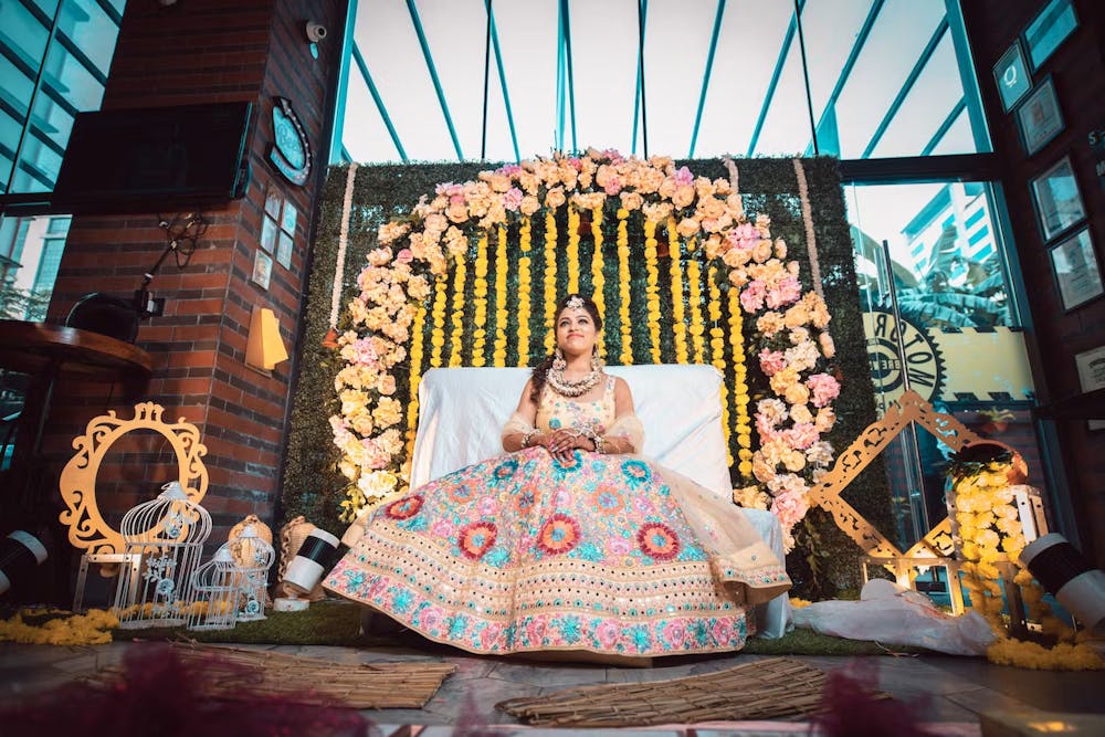 Bride posing in her Haldi function