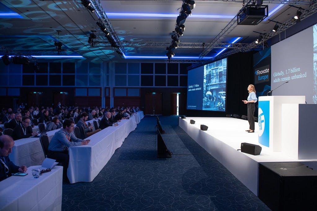 Aurelie L'Hostis, principal analyst at Forrester during her presentation "How Financial Services Have Been Changed Forever"