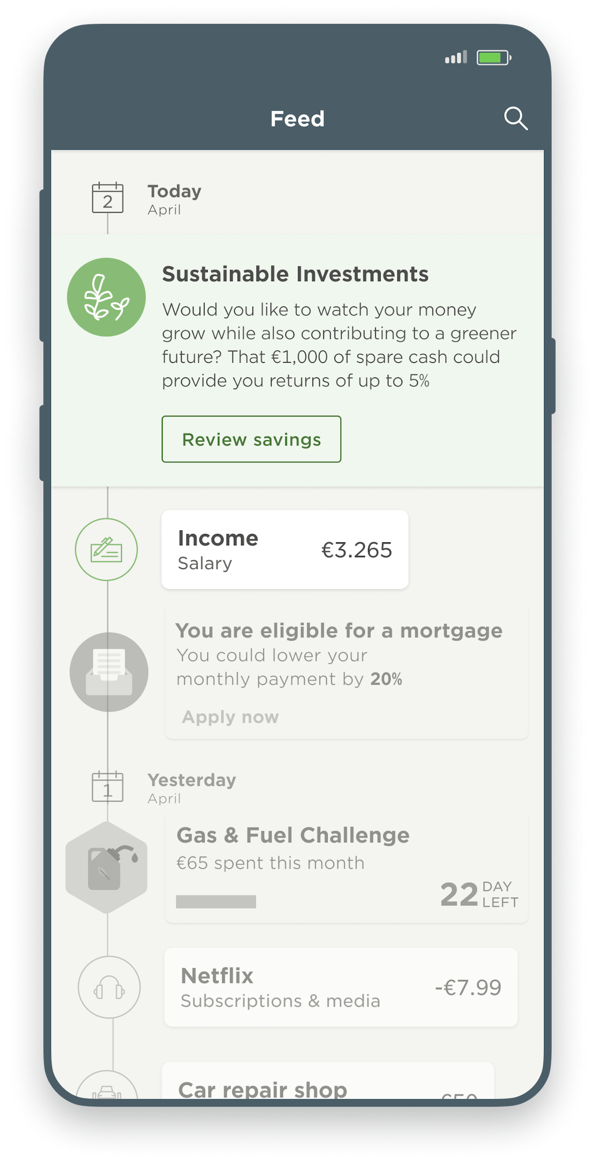 Screenshot of notification in mobile banking app feed
