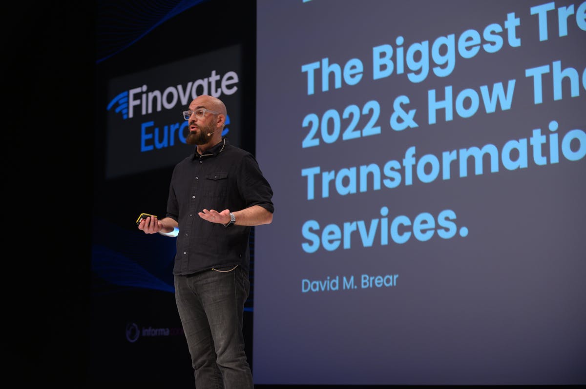 David Brear of 11:FS during his keynote "The Biggest Trends In Fintech In 2022 & How They Will Drive Transformation In Financial Services"