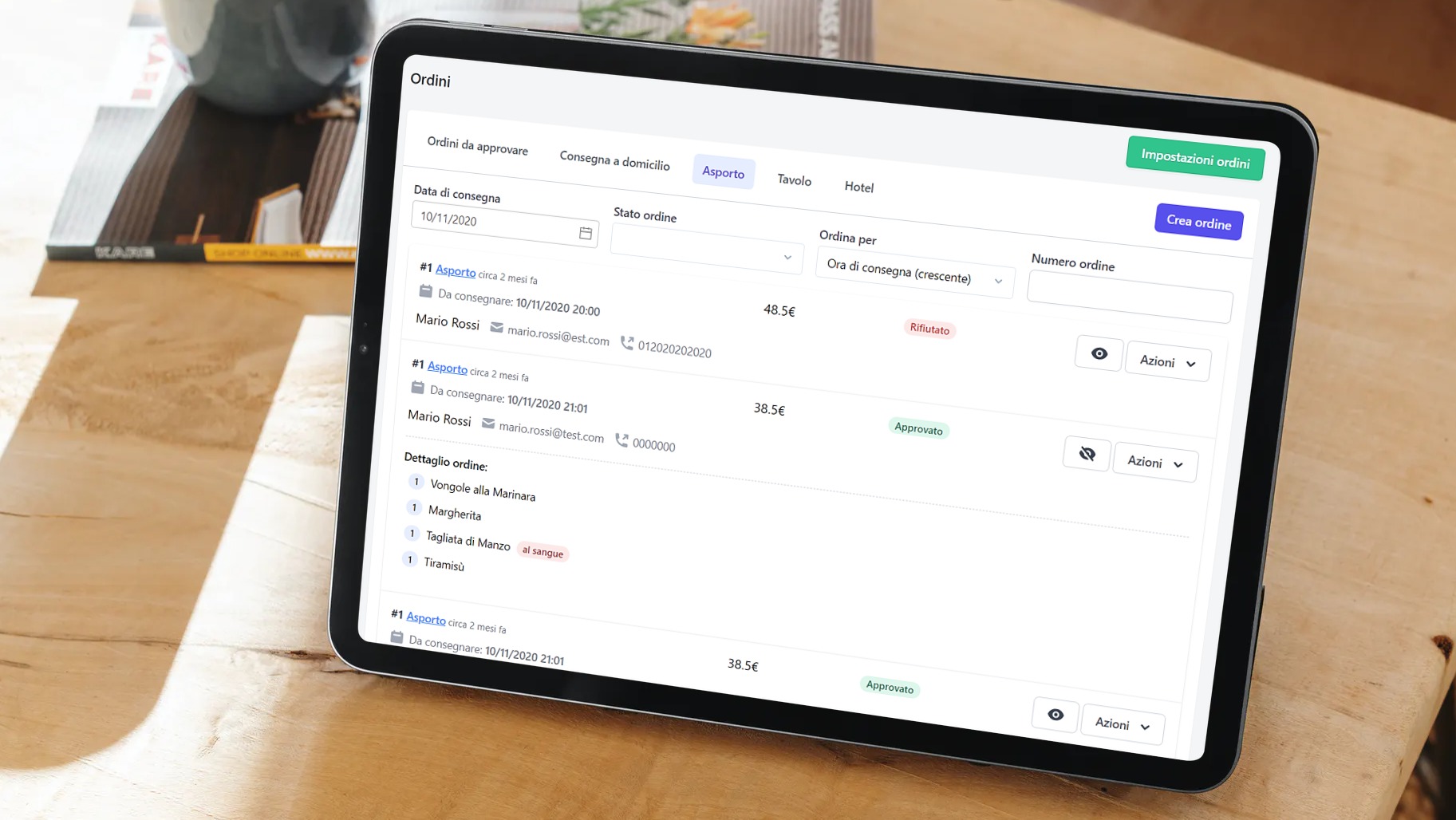 Raccolta ordine da menù digitale