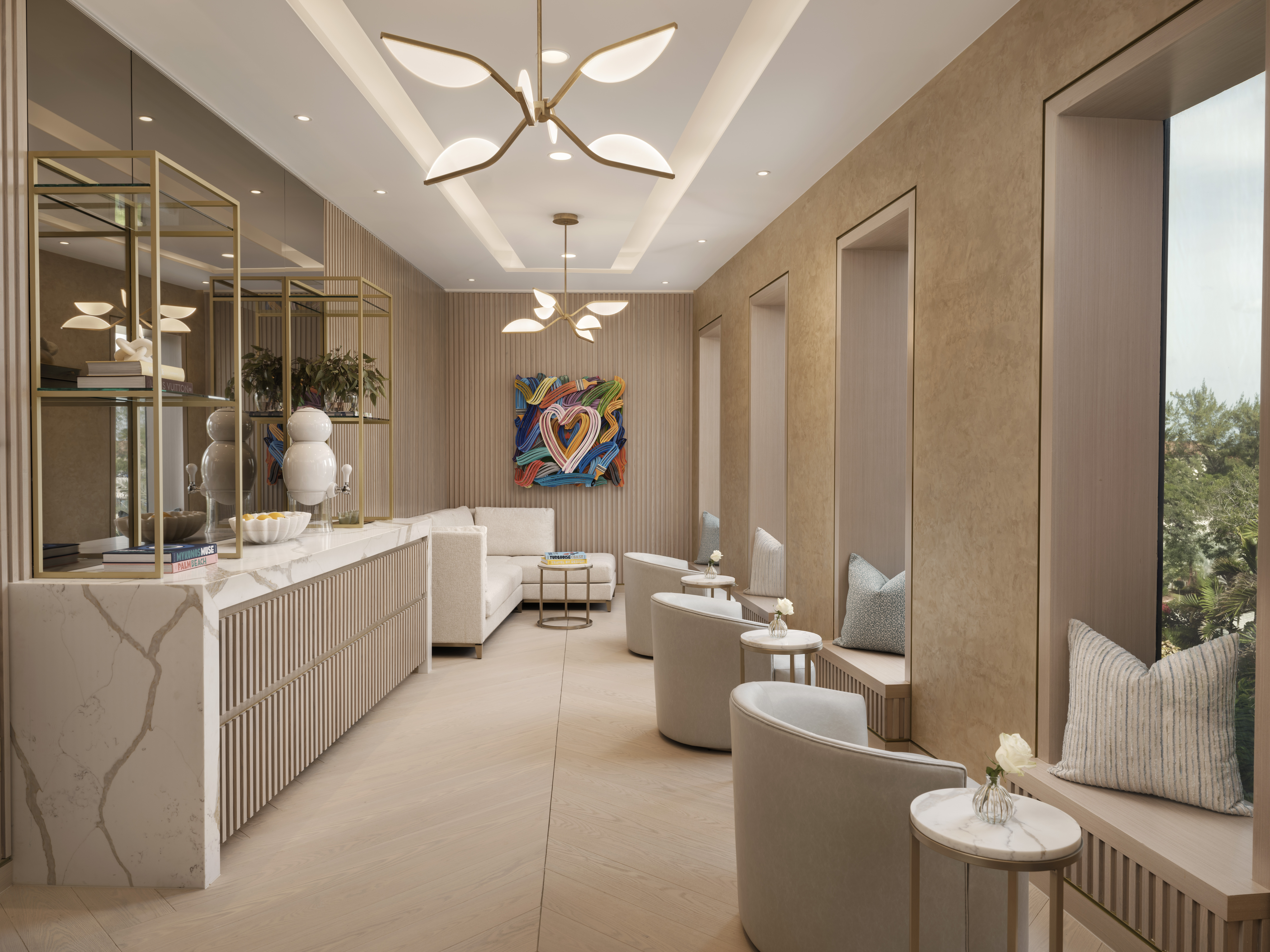 Member Lounge with seating facing the windows in Meraki Wellness