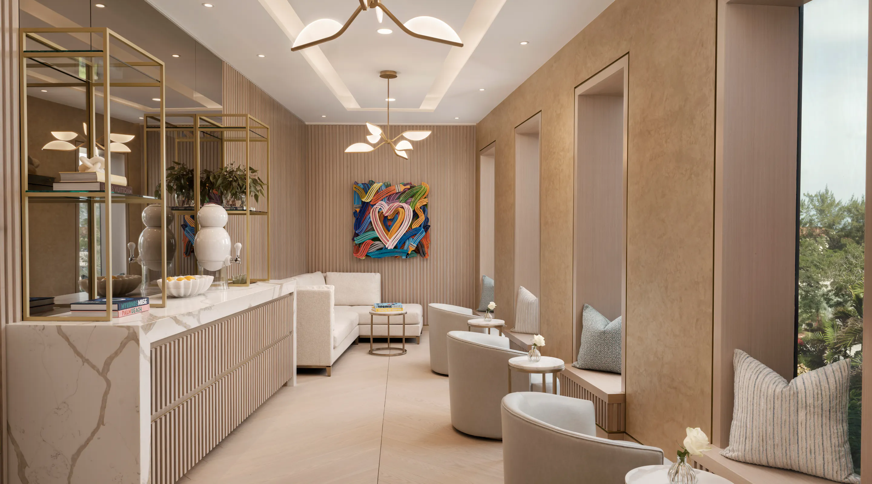 Member Lounge with seating facing the windows in Meraki Wellness