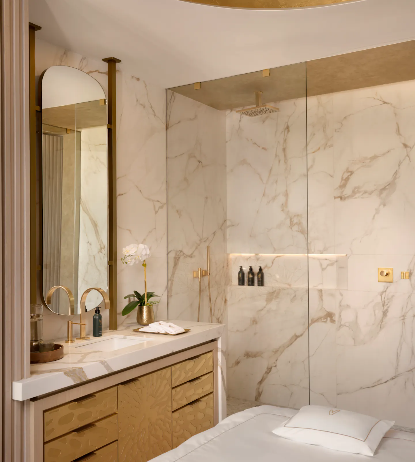Luxury Treatment Suite with marble shower and vanity at Meraki Wellness in Grand Cayman
