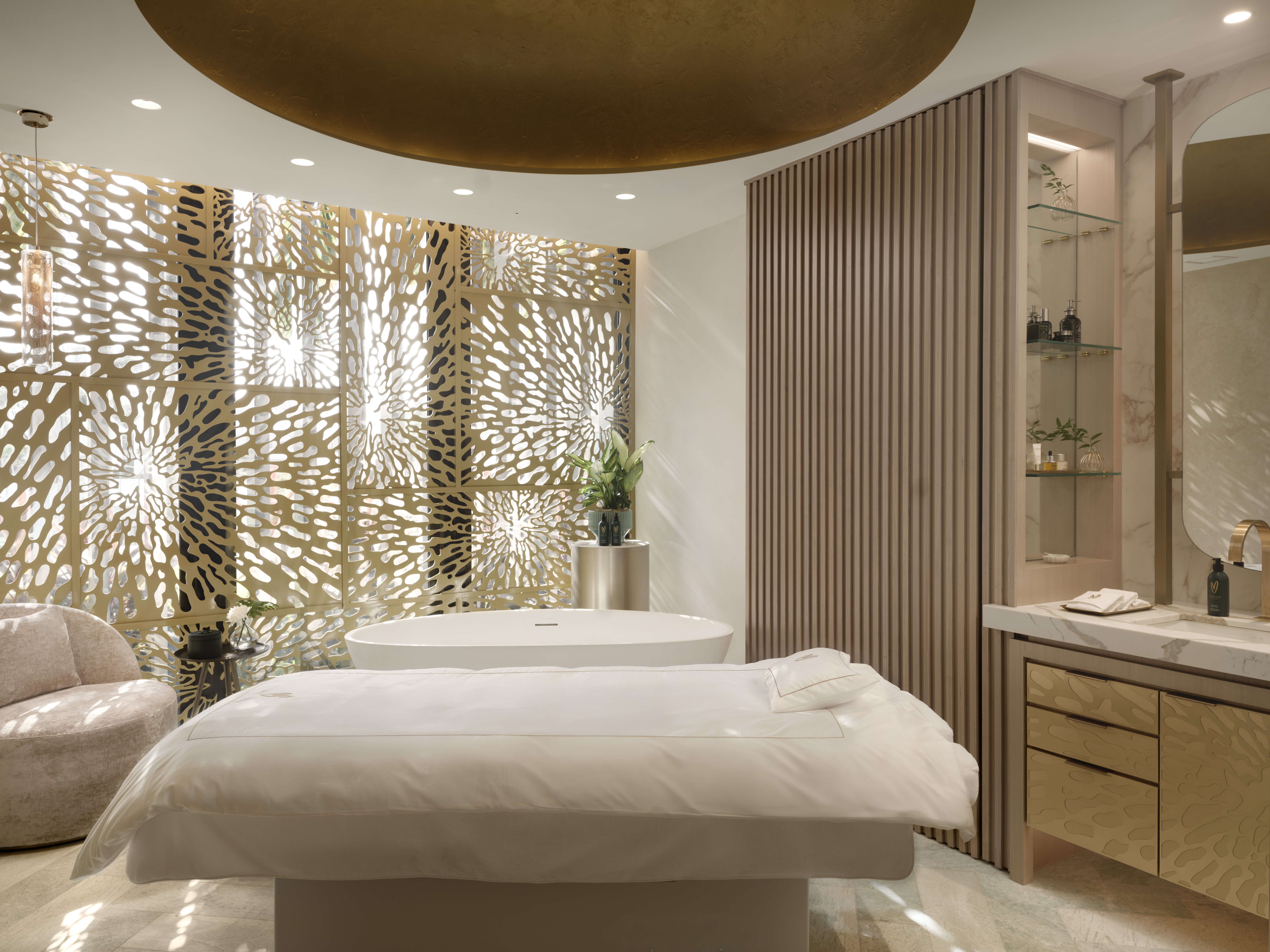 Luxury Signature Suite with bath and treatment bed for solo spa packages at Meraki Wellness