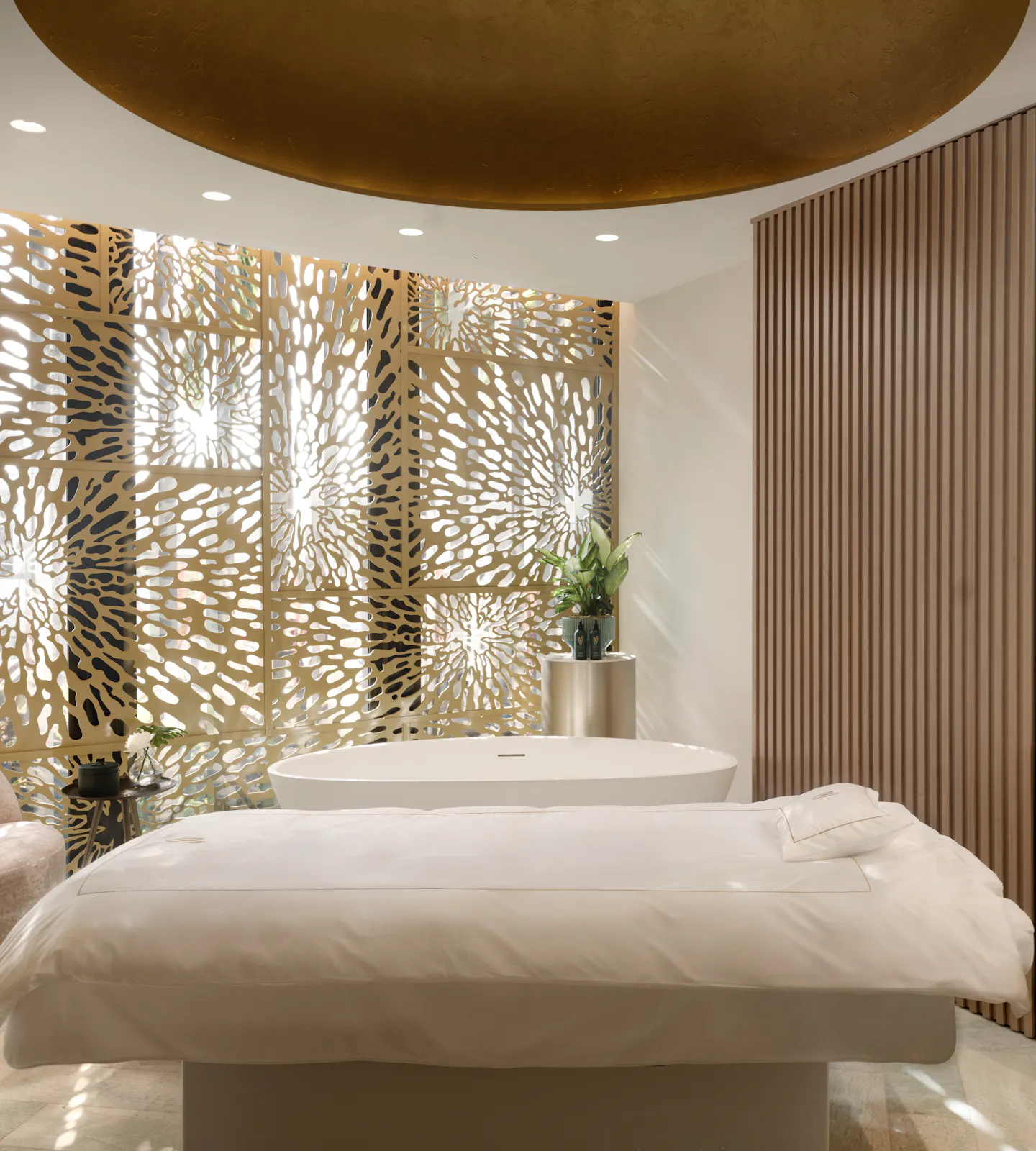 Luxury Signature Suite with bath and treatment bed for solo spa packages at Meraki Wellness