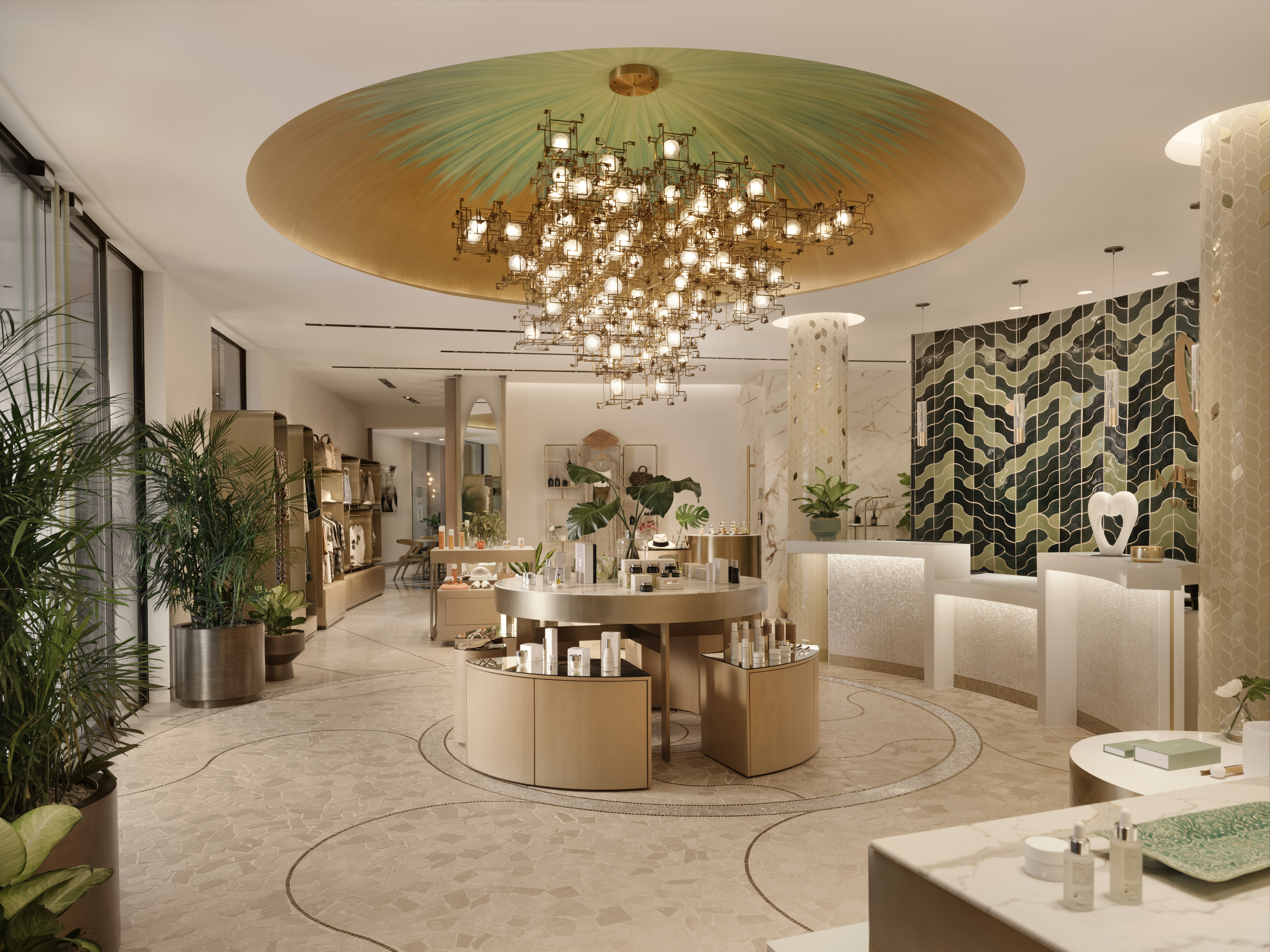 Wide view of the Spa Reception & Boutique Emporium with Natura Bissé skincare products on display