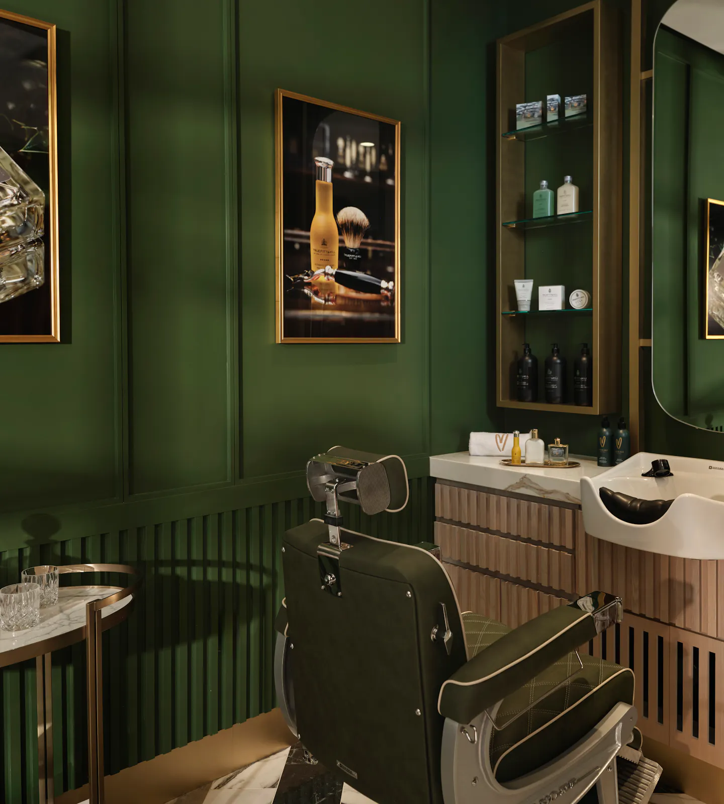 Luxury barber studio interior with grooming station at Meraki Wellness in Grand Cayman