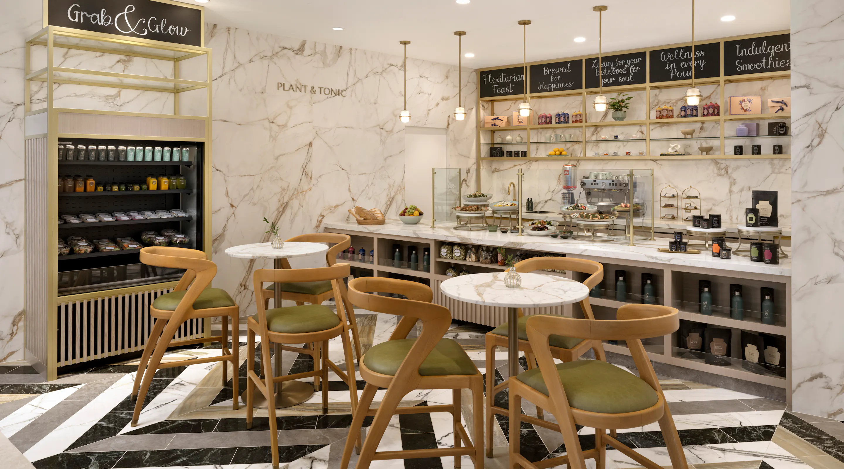 Wellness Café serving flexitarian food with bar stool seating
