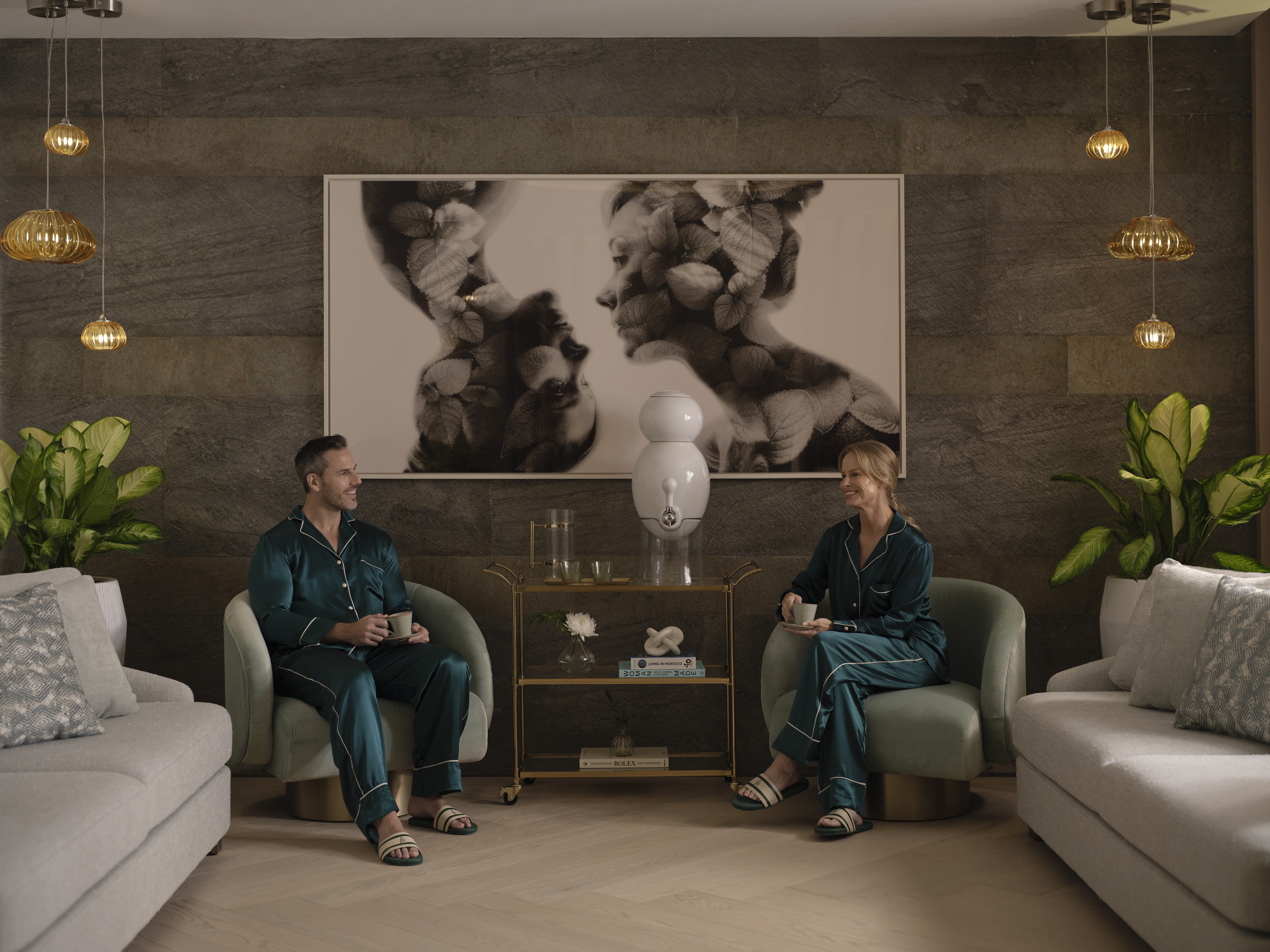 Guests relaxing in the Wellness Lounge at Meraki Wellness in Grand Cayman