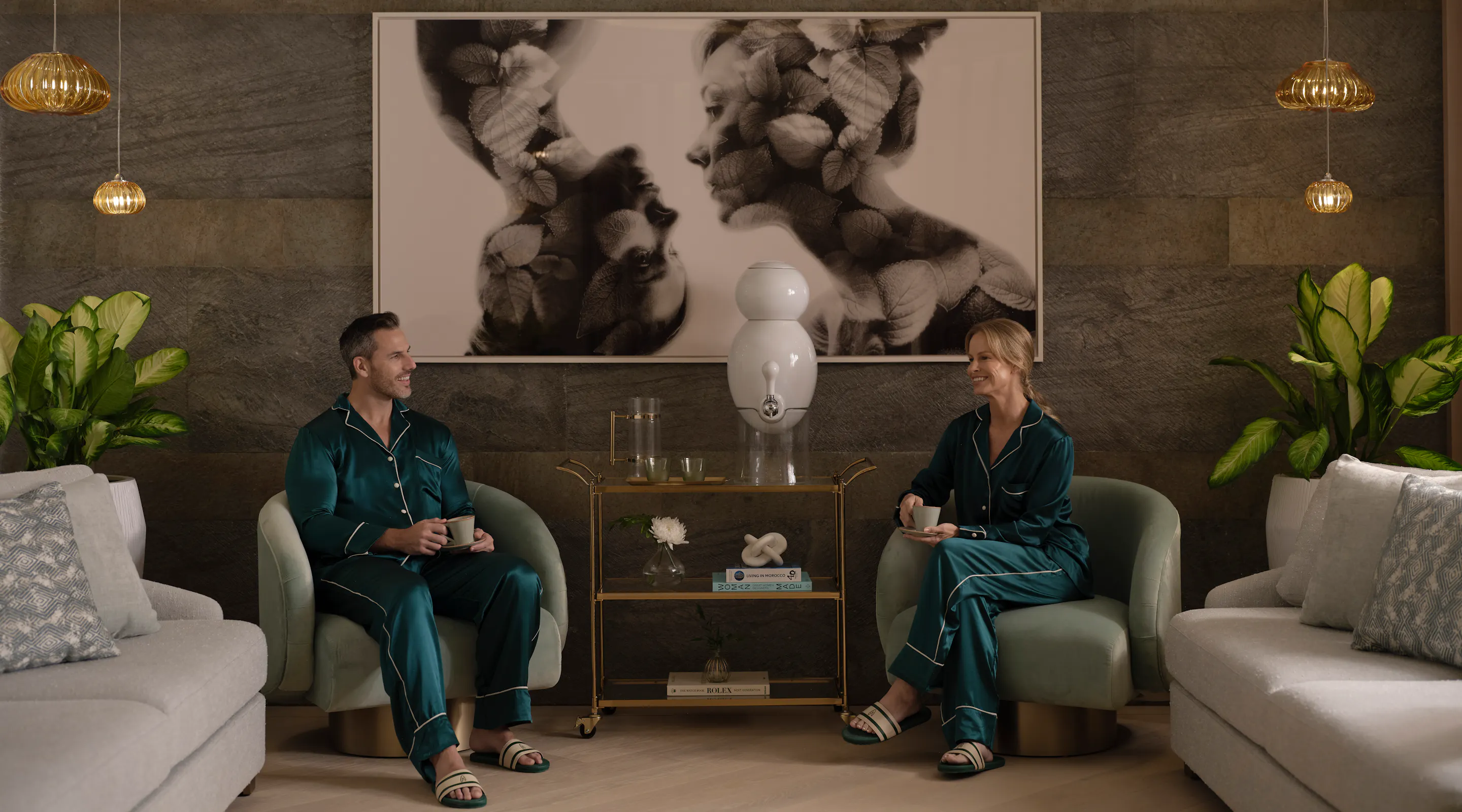 Guests relaxing in the Wellness Lounge at Meraki Wellness in Grand Cayman