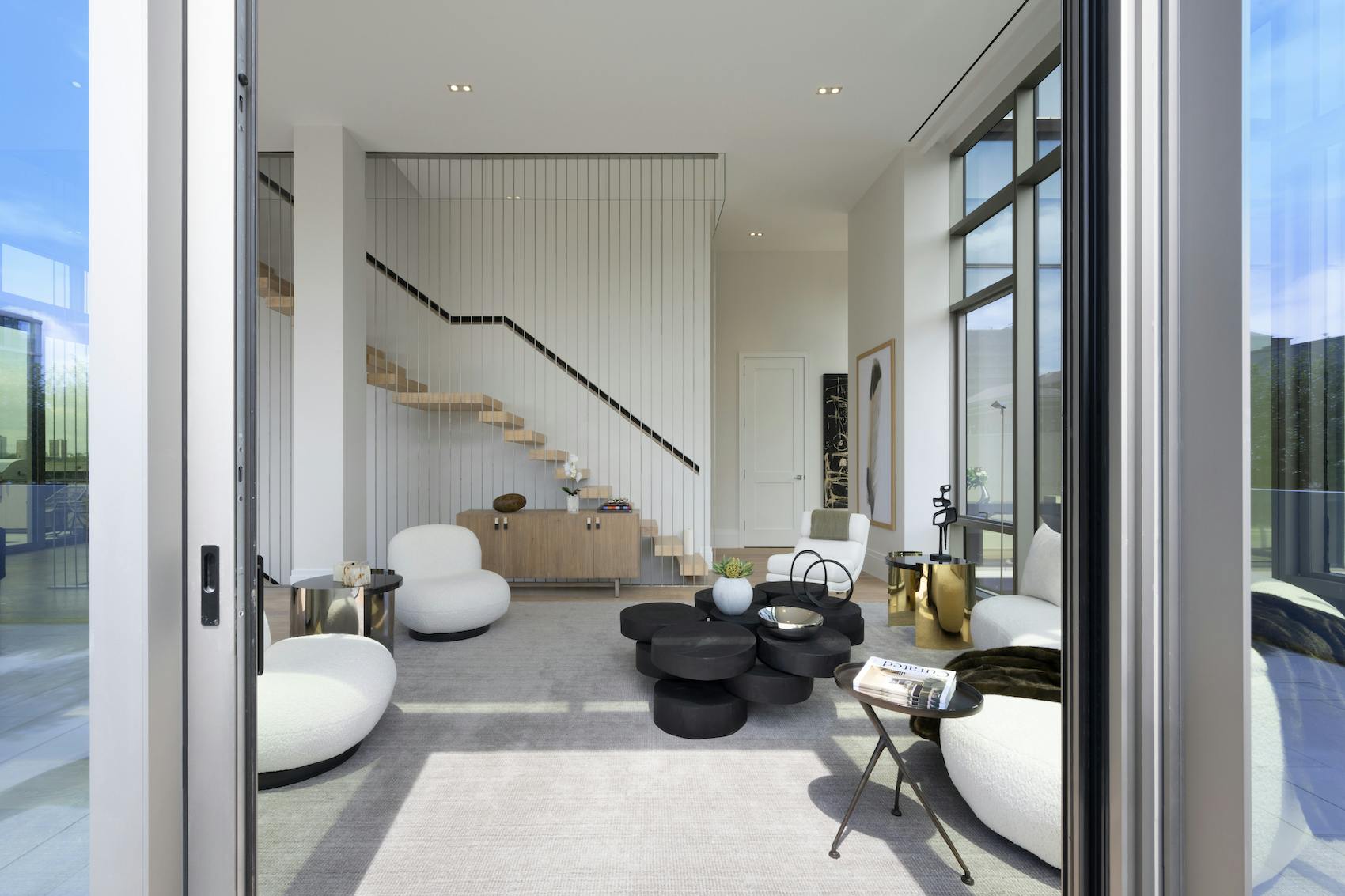 Meridith-Baer-Home-Home-Staging-New-York-Penthouse-West-Highrise-Condos-and-Lofts-Modern-and-Contemporary-Living-Room-Staircase