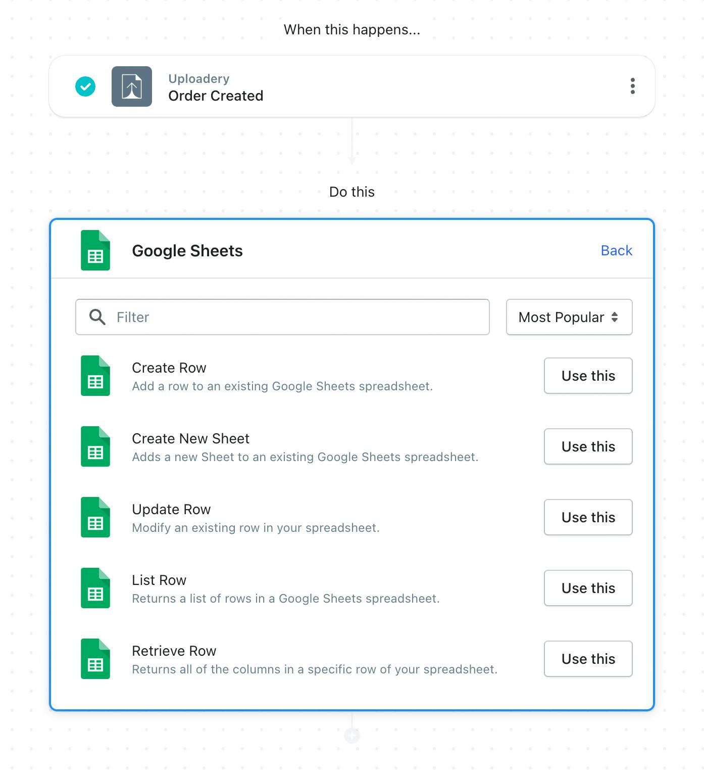 Uploadery to Google Sheets workflow
