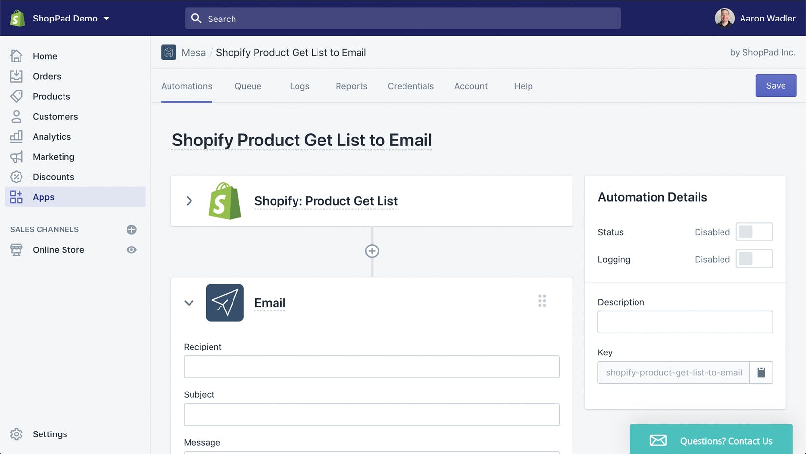 Mesa email automation step