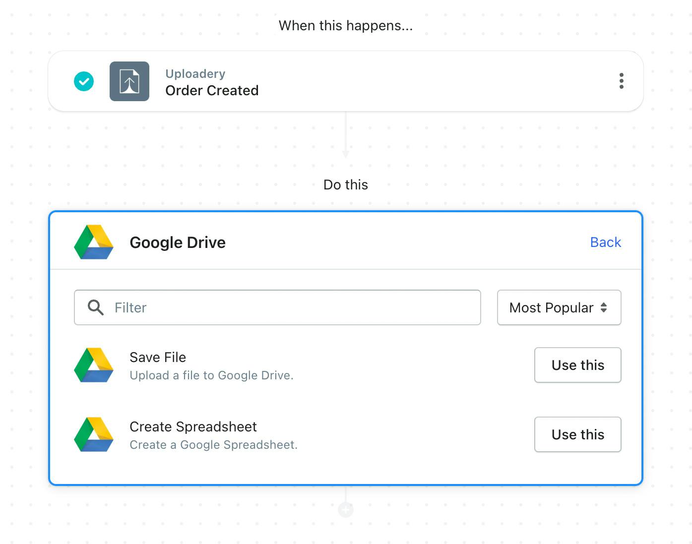 Uploadery to Google Drive workflow