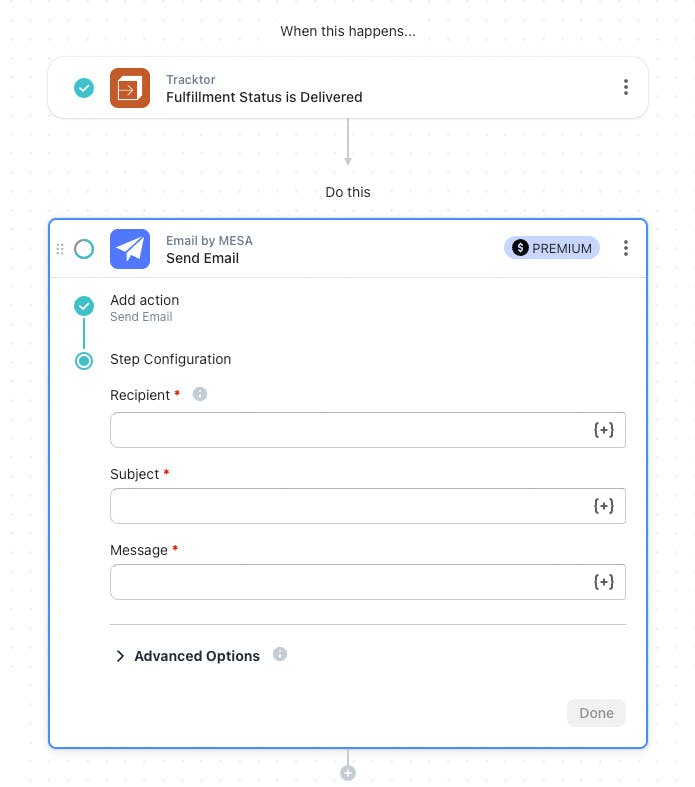 Tracktor Workflow Email Action