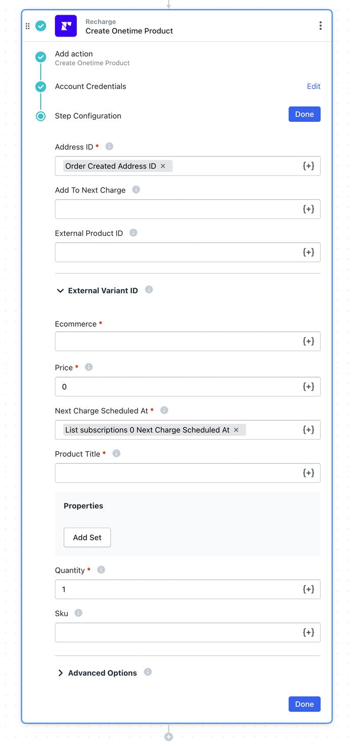 Recharge Onetime Product workflow setup