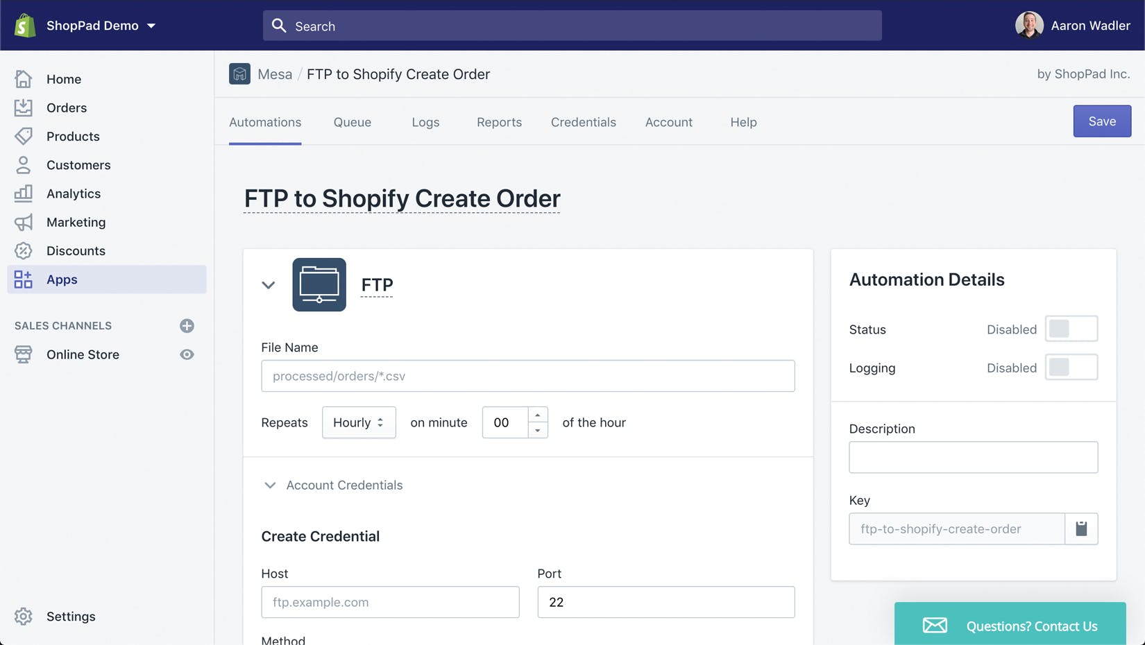 MESA FTP automation step