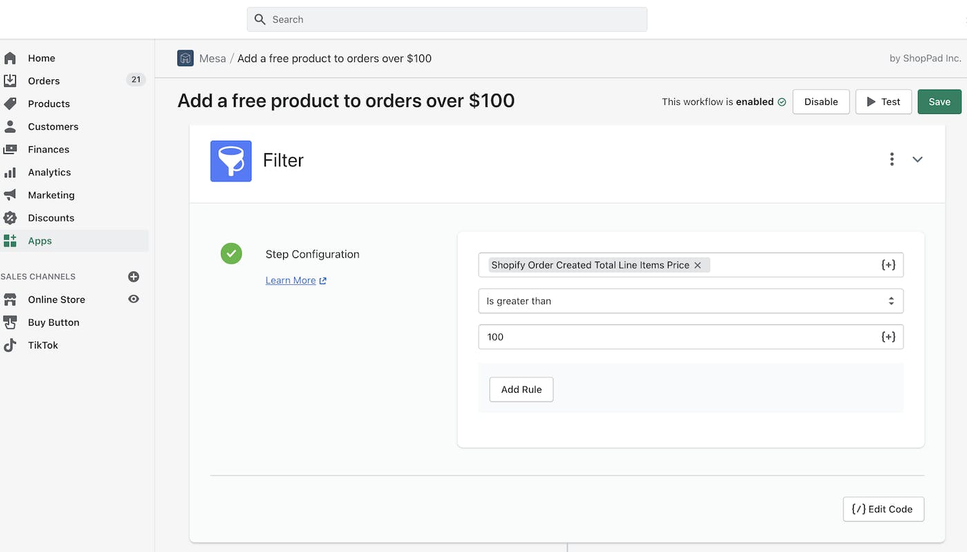 Filter workflow event