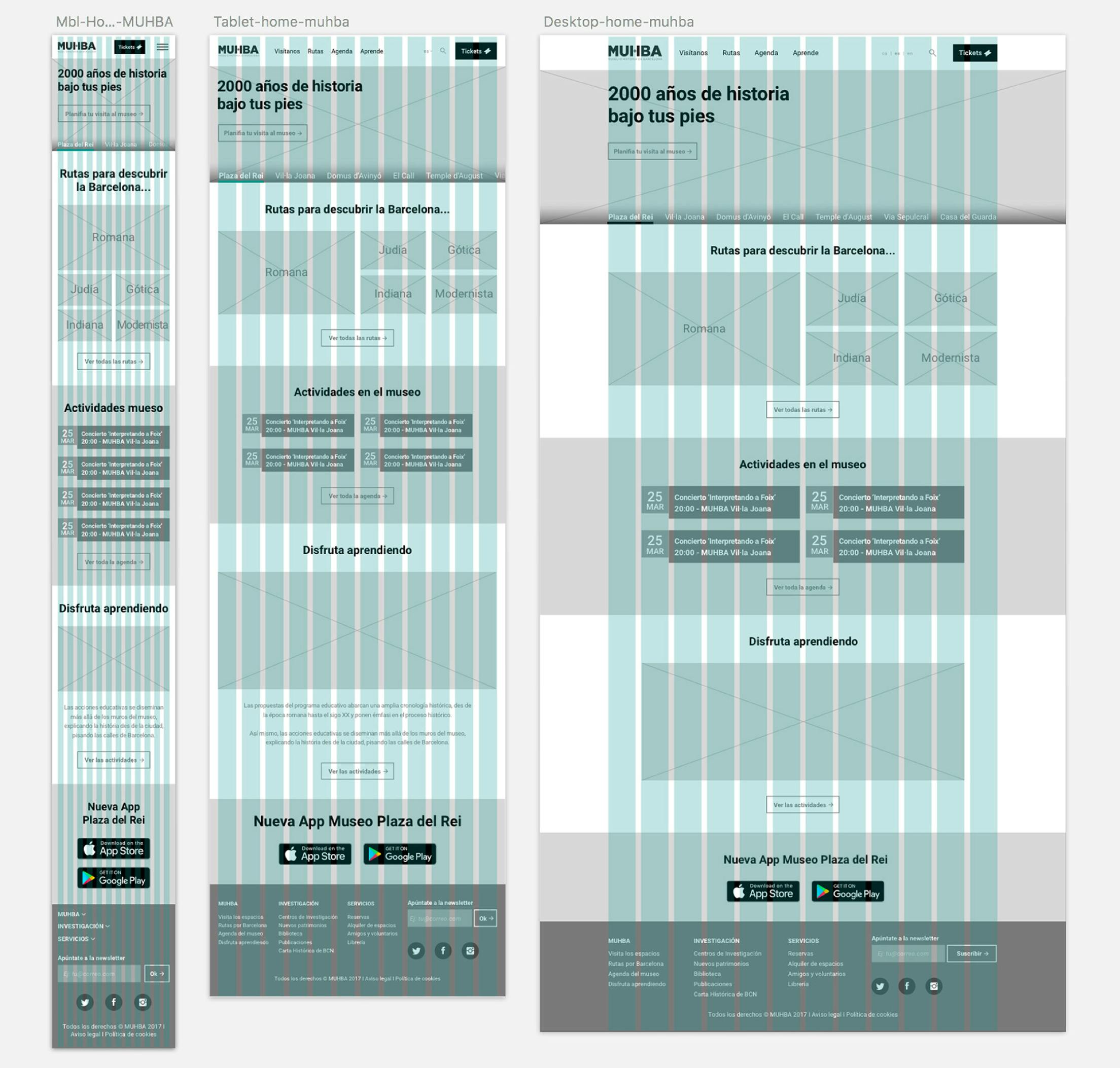 Wireframes for the web-landing page of MUHBA by Metakitrina