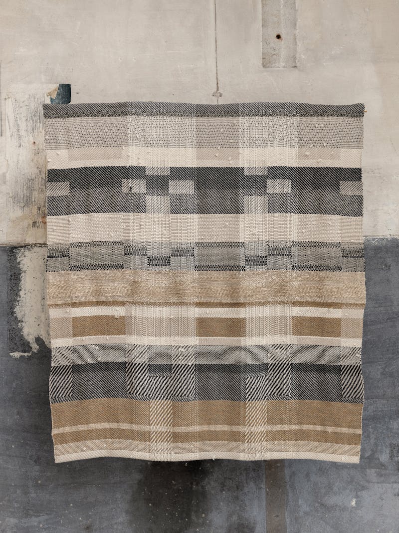 Colour image displaying full view of Handwoven Wall Piece by Catarina Riccabona. This textile item is made using block design technique and belongs to the new 2024 spring collection 'Observations' by online gallery Metamorphoses Objects.